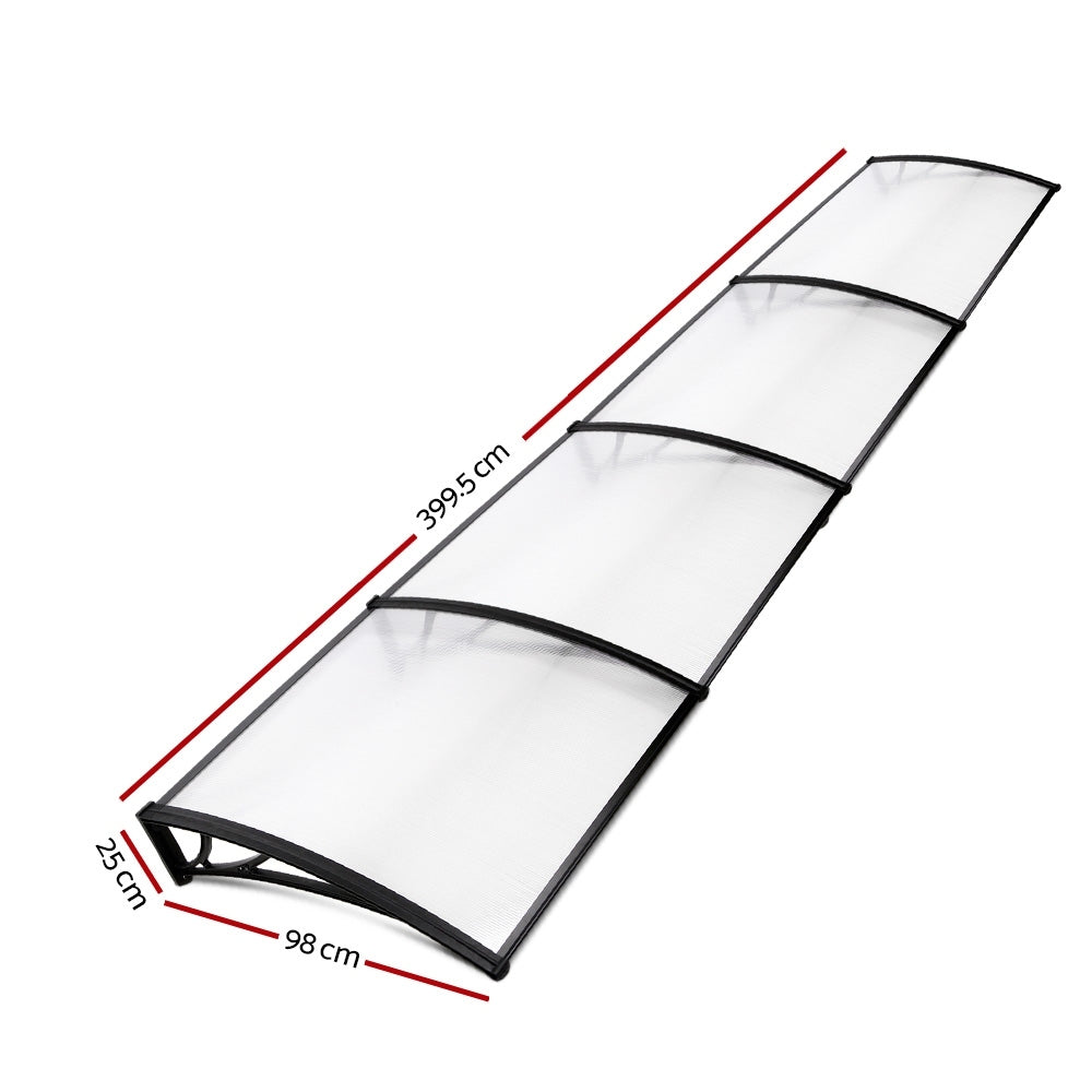 Instahut Window Awning Door Canopy UV Rain Resistant 1x4m Transparent