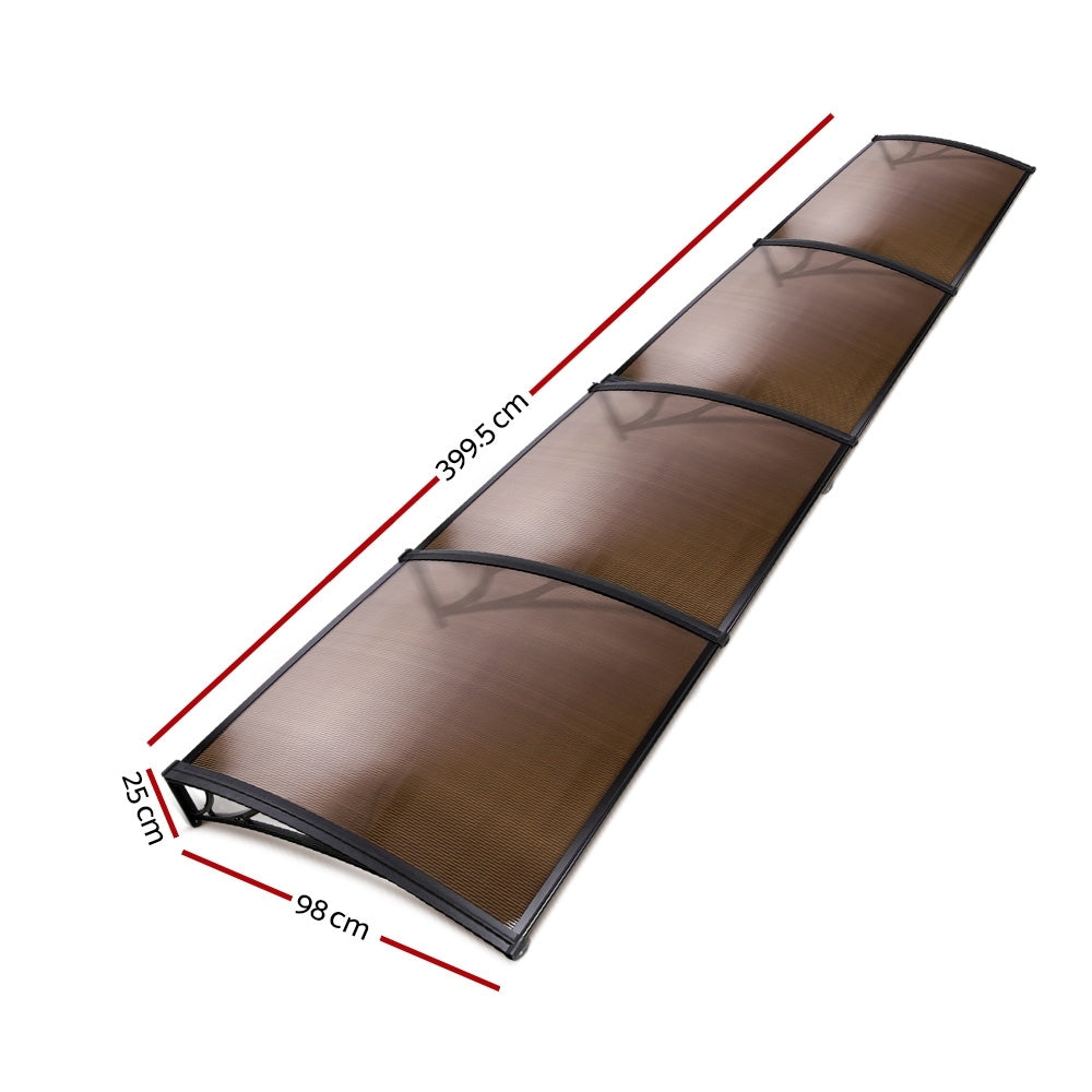 Instahut Window Awning Door Canopy UV Rain Resistant 1x4m Brown