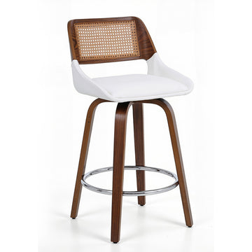 Artiss Bar Stool Swivel Rattan Backrest PU Seat Wooden Legs 60cm