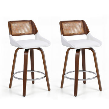 Artiss Bar Stools Set of 2 Swivel Rattan Backrest PU Seat 60cm