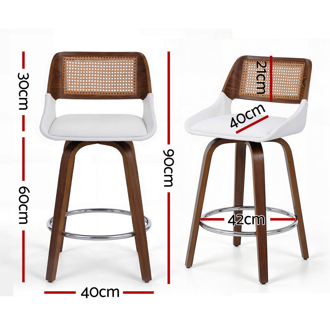 Artiss Bar Stools Set of 2 Swivel Rattan Backrest PU Seat 60cm