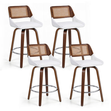 Artiss Bar Stools Set of 4 Swivel Rattan Backrest PU Seat 60cm