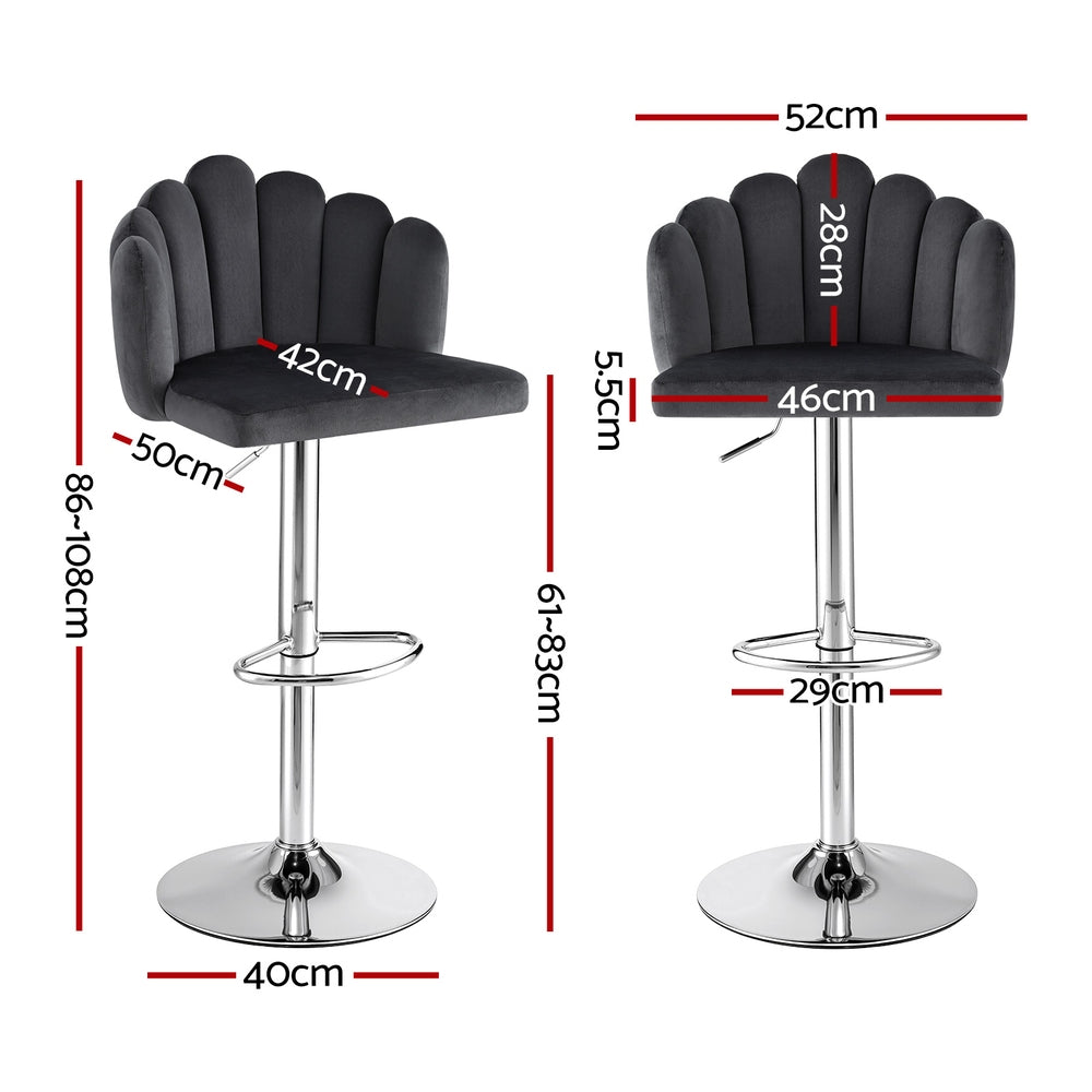 Artiss Adjustable Velvet Bar Stools Set of 2 Grey