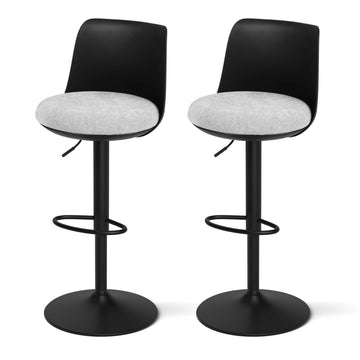 Artiss Gas Lift Bar Stool Curved Back Faux Linen Black Set of 2