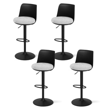 Artiss Gas Lift Bar Stool Curved Back Faux Linen Black Set of 4