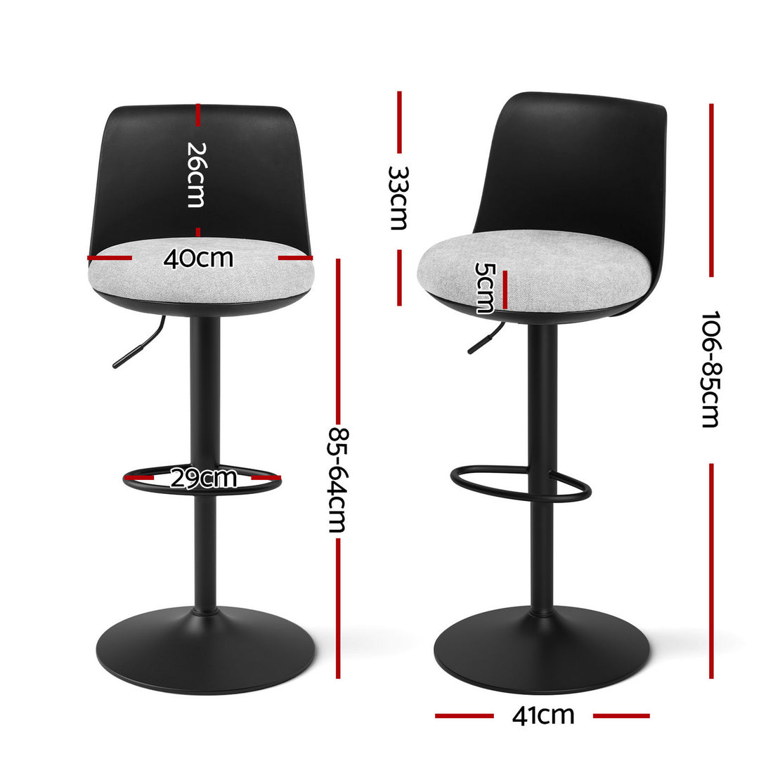 Artiss Gas Lift Bar Stool Curved Back Faux Linen Black Set of 4