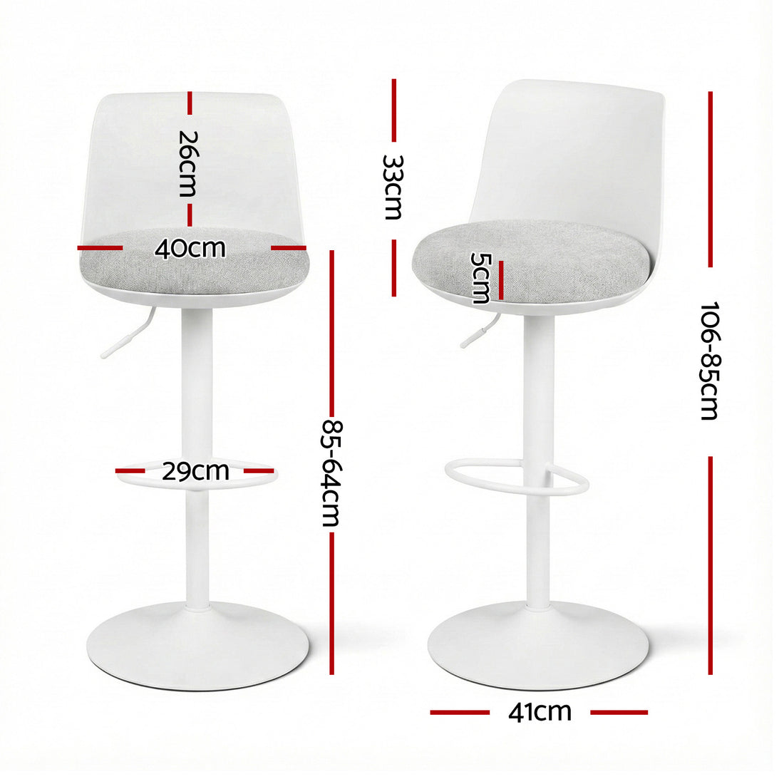 Artiss Bar Stools Set of 2 Swivel Gas Lift Curved Shell White