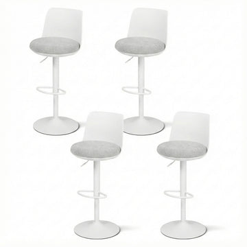 Artiss Gas Lift Bar Stool Curved Back Faux Linen White Set of 4