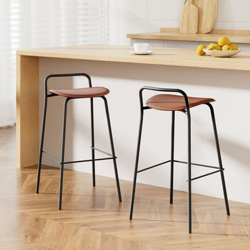 Artiss Metal Bar Stool PU Padded Seat Kitchen Counter Brown