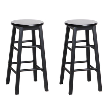 Artiss Solid Beech Wood Bar Stools Set of 2 Round Seat Black