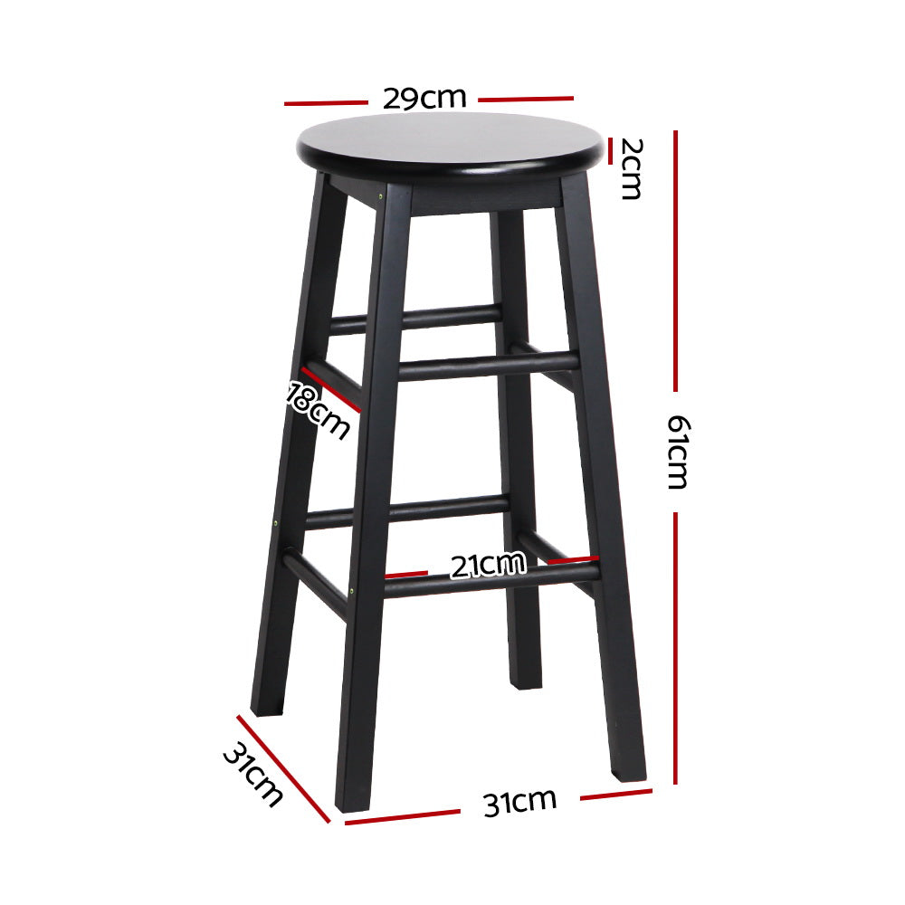 Artiss Solid Beech Wood Bar Stools Set of 2 Round Seat Black