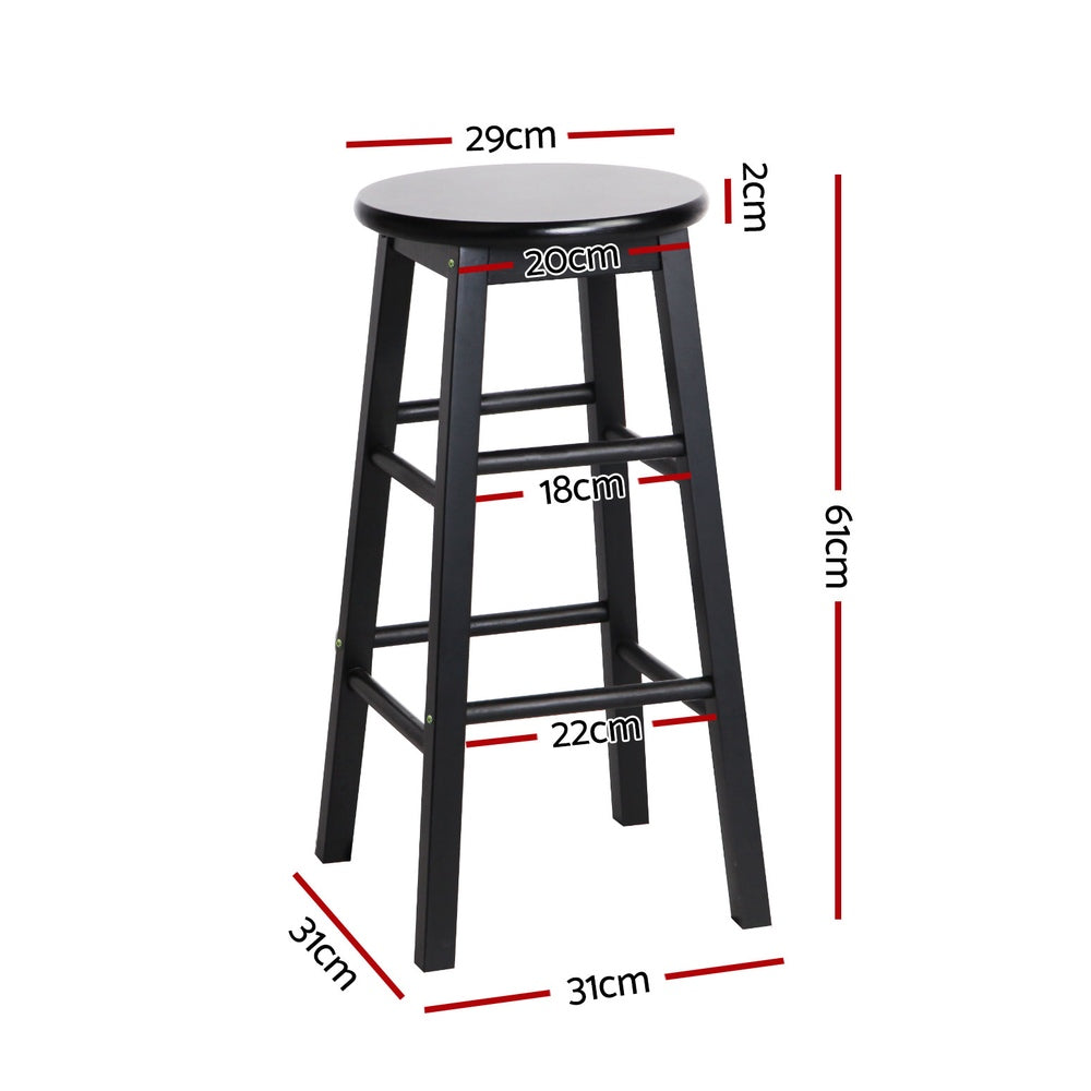 Artiss Wooden Bar Stools Round Seat Set of 2 Black