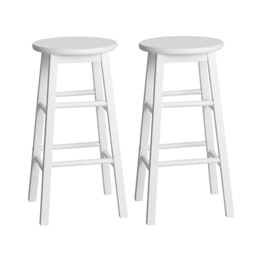 Artiss Wooden Bar Stools Round Seat Solid Beech White Set of 2