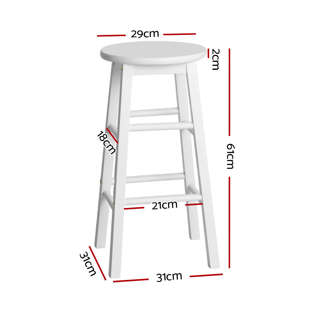 Artiss Wooden Bar Stools Round Seat Solid Beech White Set of 2