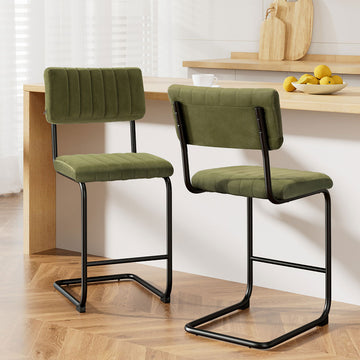 Artiss Velvet Bar Stools Cushioned Back Powder-Coated Steel Green