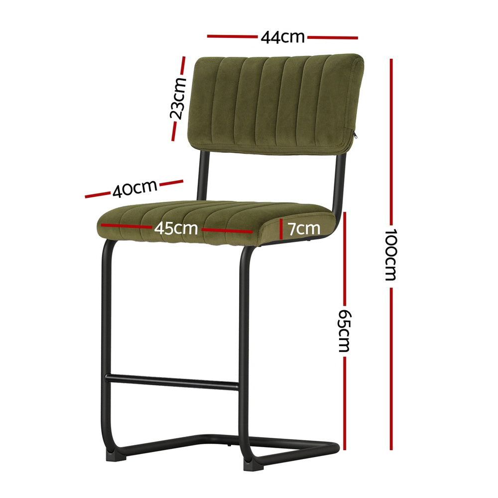 Artiss Velvet Bar Stools Cushioned Backrest Olive