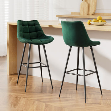 Artiss Velvet Bar Stools Tufted Seat with Metal Legs Green