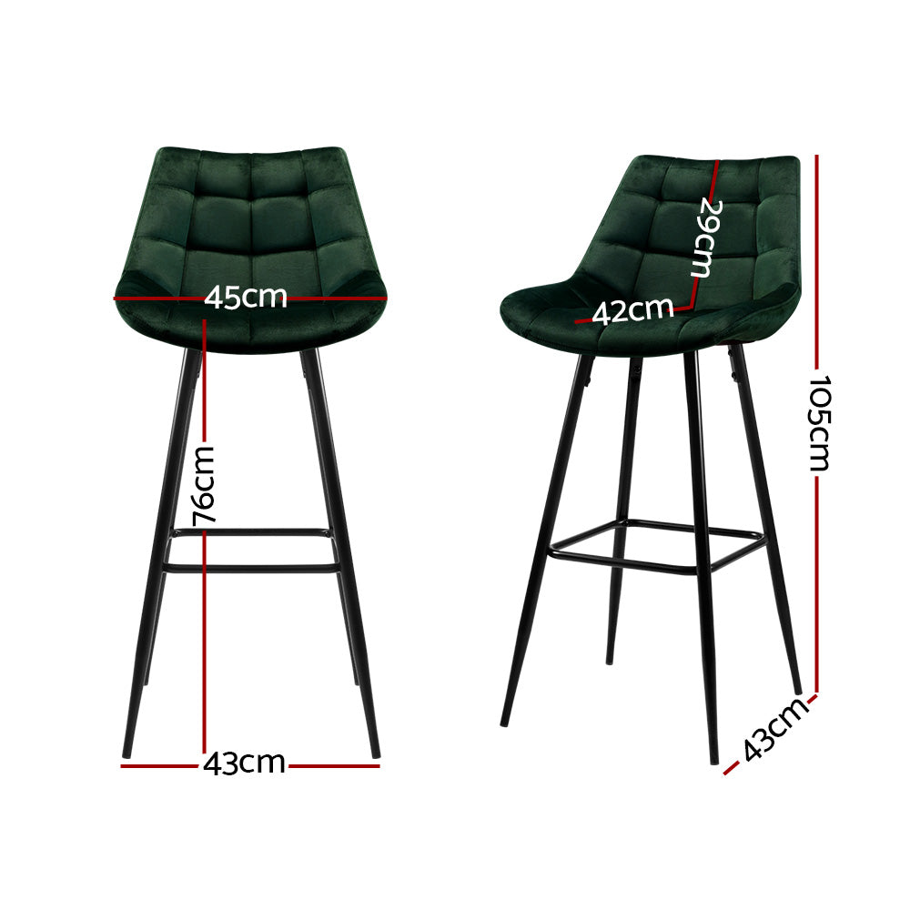 Artiss Velvet Bar Stools Tufted Seat with Metal Legs Green