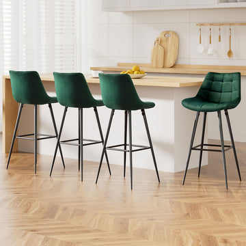 Artiss Velvet Bar Stool Tufted Backrest Green