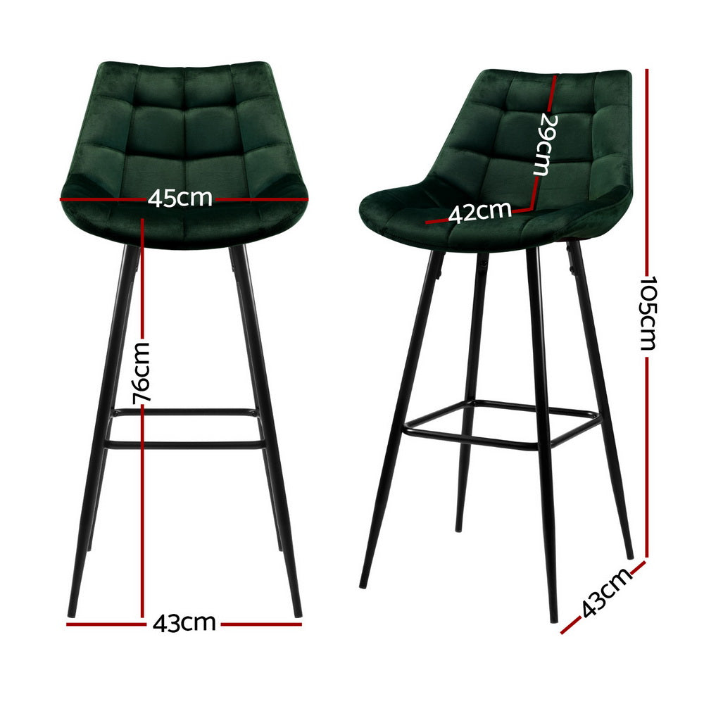 Artiss Velvet Bar Stool Tufted Backrest Green
