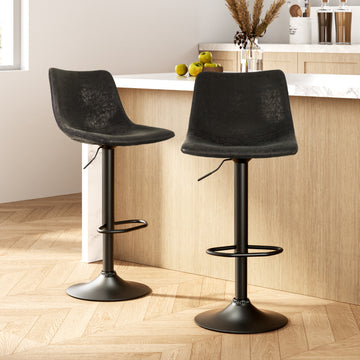 Artiss Vintage Leather Bar Stools Gas Lift High Back Black