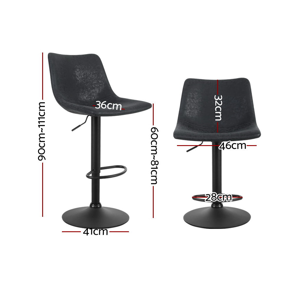 Artiss Vintage Leather Bar Stools Gas Lift High Back Black