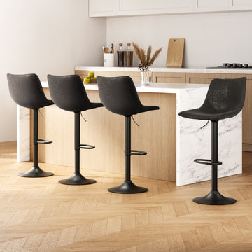 Artiss Gas Lift Bar Stools Vintage Leather Black