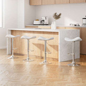 Artiss Gas Lift Bar Stools Set of 4 Saddle Seat PU Leather White