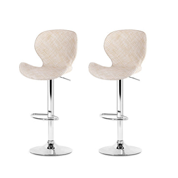 Artiss Bar Stools Gas Lift Height Adjustable PE Rattan Beige Set of 2