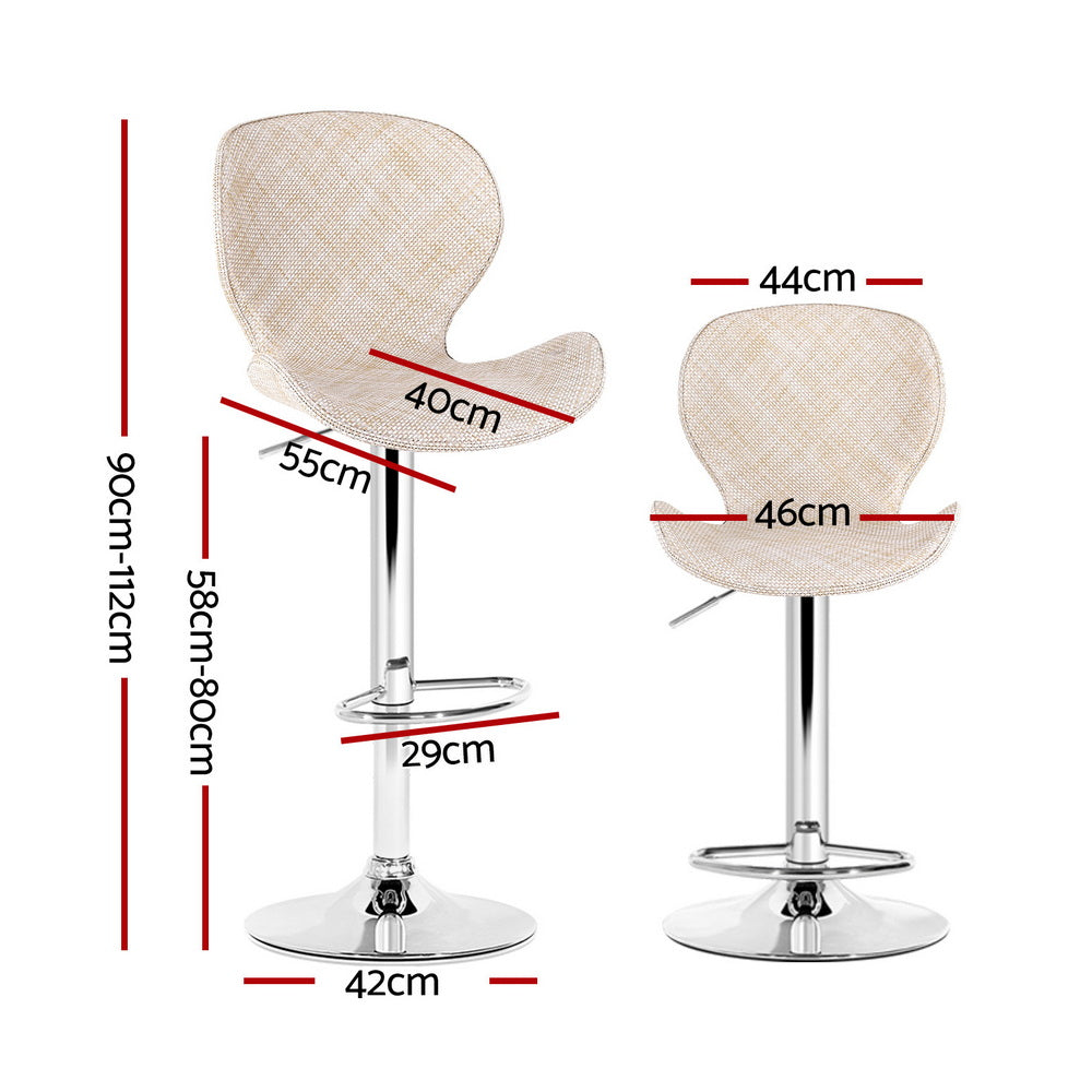 Artiss Bar Stools Gas Lift Height Adjustable PE Rattan Beige Set of 2