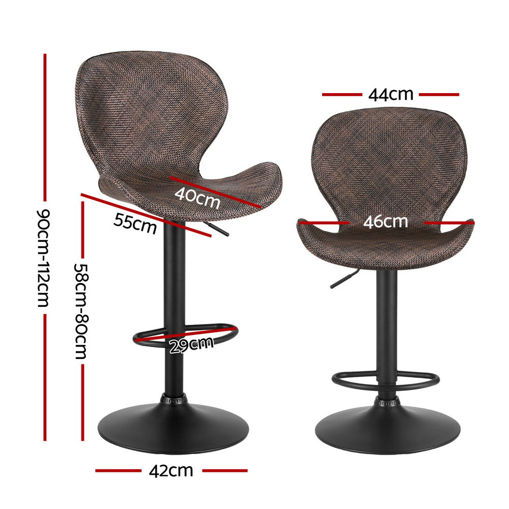 Artiss Bar Stools Gas Lift Height Adjustable PE Rattan Brown Set of 2