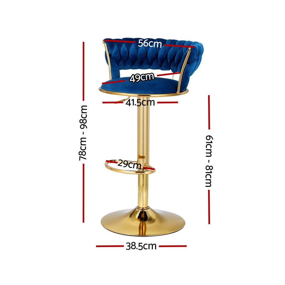 Artiss Velvet Bar Stools Gas Lift Height Adjustable Navy Set of 2