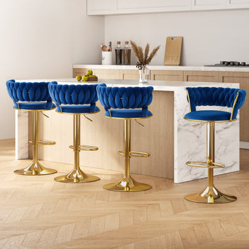 Artiss Velvet Bar Stools Hand-Woven Backrest Navy