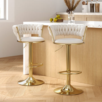 Artiss Velvet Bar Stools Gas Lift Height Adjustable Ivory Set of 2