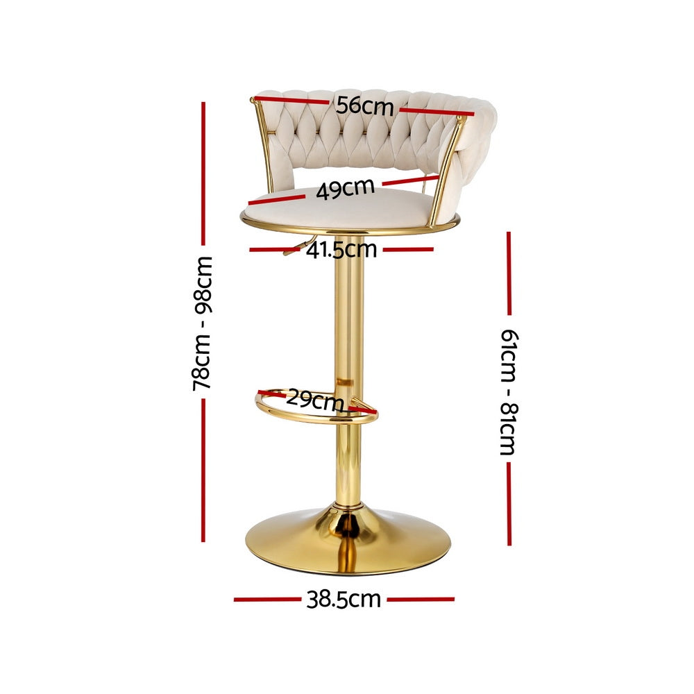 Artiss Velvet Bar Stools Gas Lift Height Adjustable Ivory Set of 2