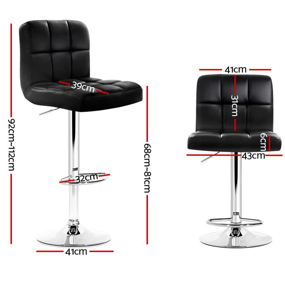 Artiss PU Leather Bar Stools Gas Lift Square Tufted Black