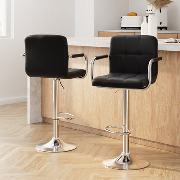 Artiss Gas Lift Bar Stools Height Adjustable PU Leather Armrest Black