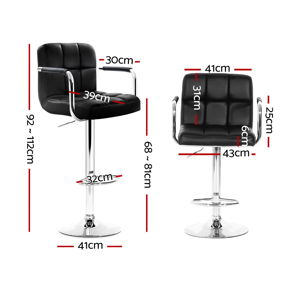Artiss Gas Lift Bar Stools Height Adjustable PU Leather Armrest Black