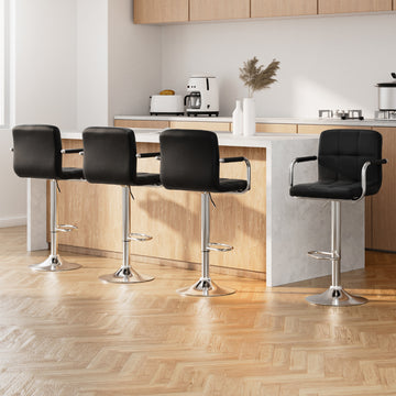 Artiss Bar Stool with Armrest Gas Lift Swivel PU Leather Black