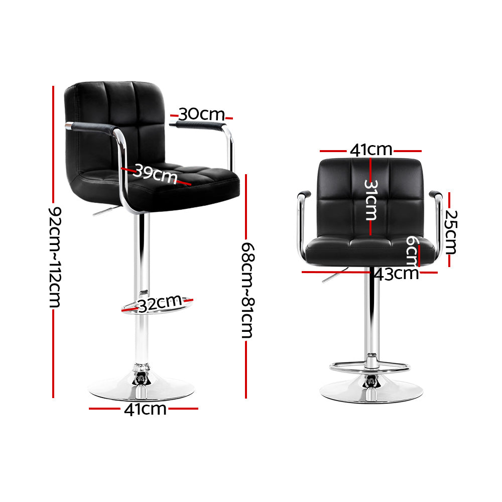 Artiss Bar Stool with Armrest Gas Lift Swivel PU Leather Black