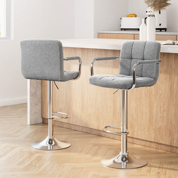 Artiss Gas Lift Bar Stools with Armrests Fabric Swivel Grey