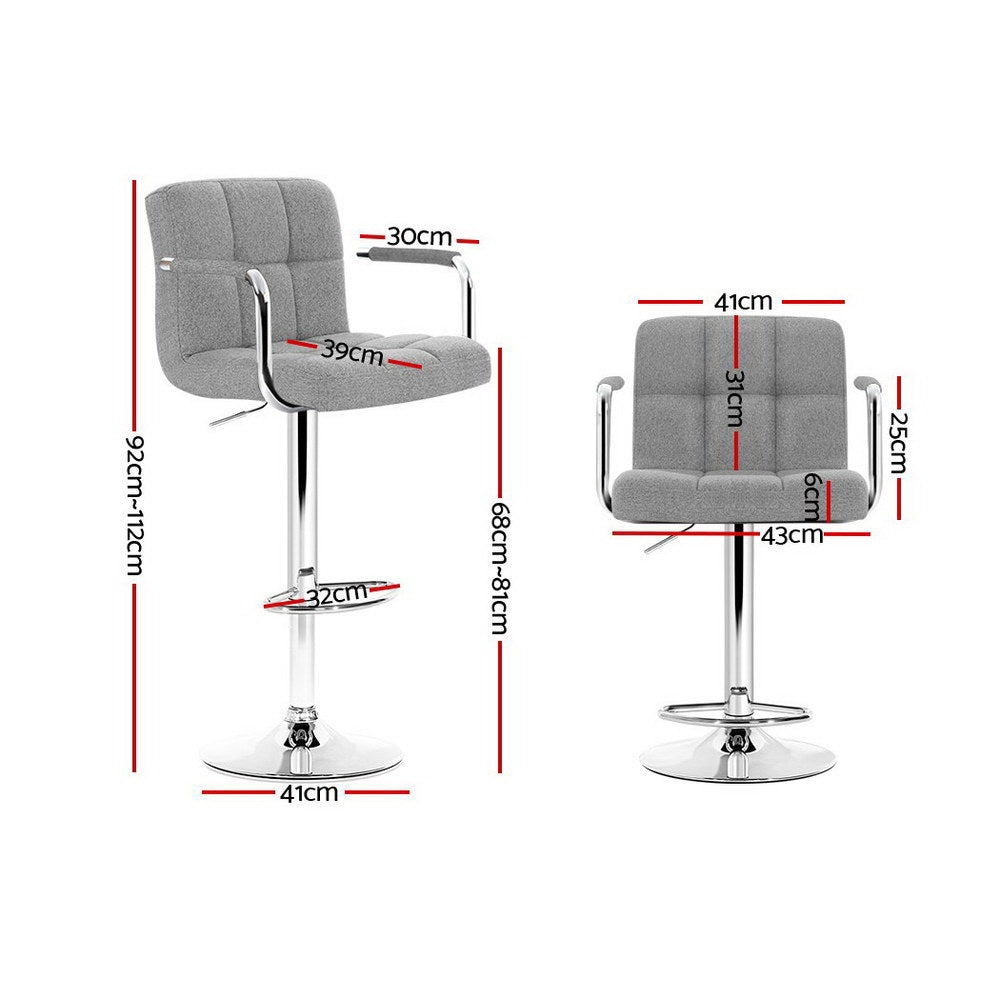 Artiss Gas Lift Bar Stools with Armrests Fabric Swivel Grey