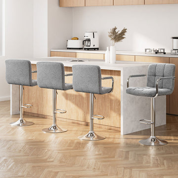 Artiss Fabric Bar Stools Gas Lift Armrests Grey