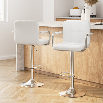 Artiss Gas Lift Bar Stools with Armrests PU Leather Swivel White