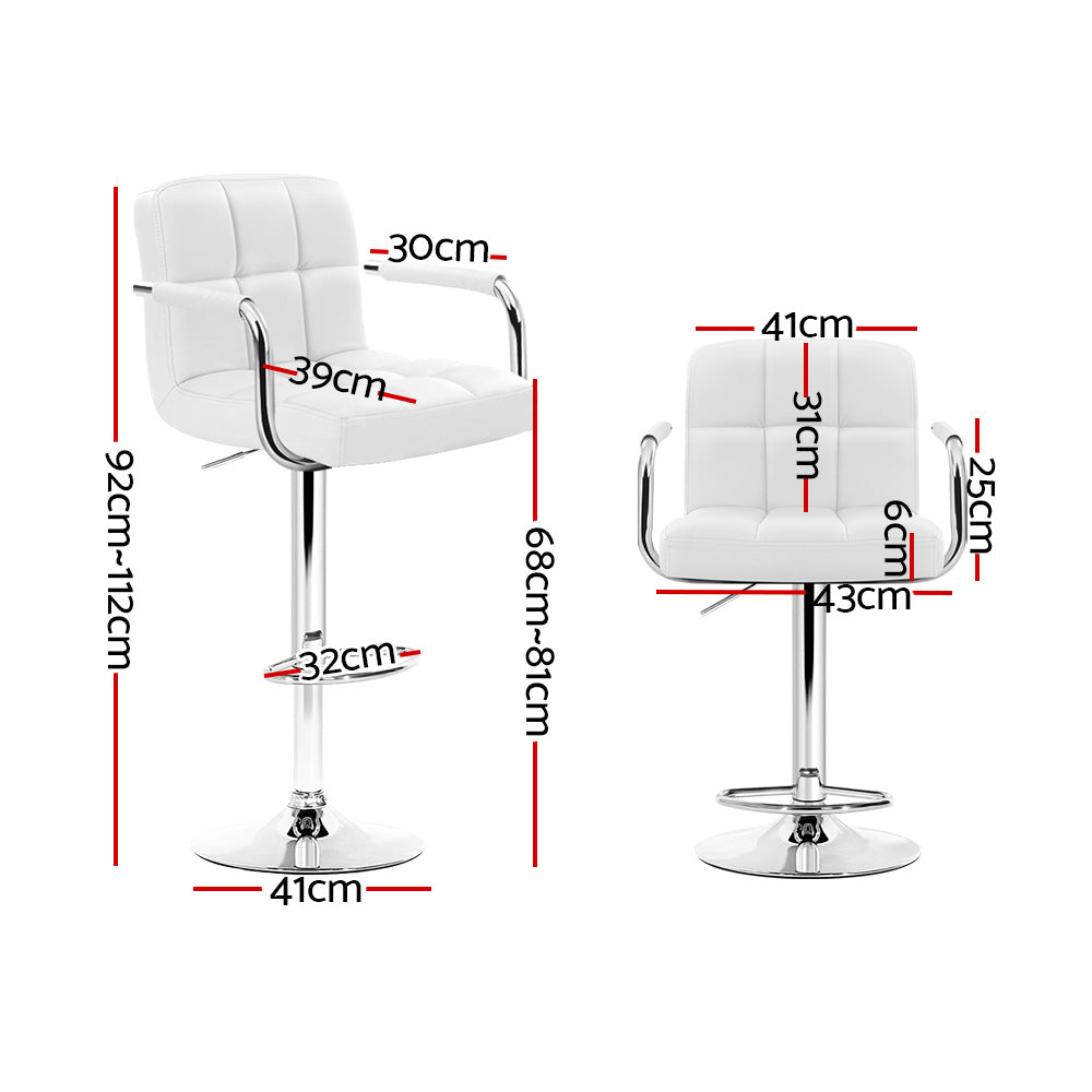 Artiss Gas Lift Bar Stools with Armrests PU Leather Swivel White