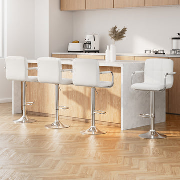 Artiss PU Leather Bar Stools Gas Lift with Armrests White