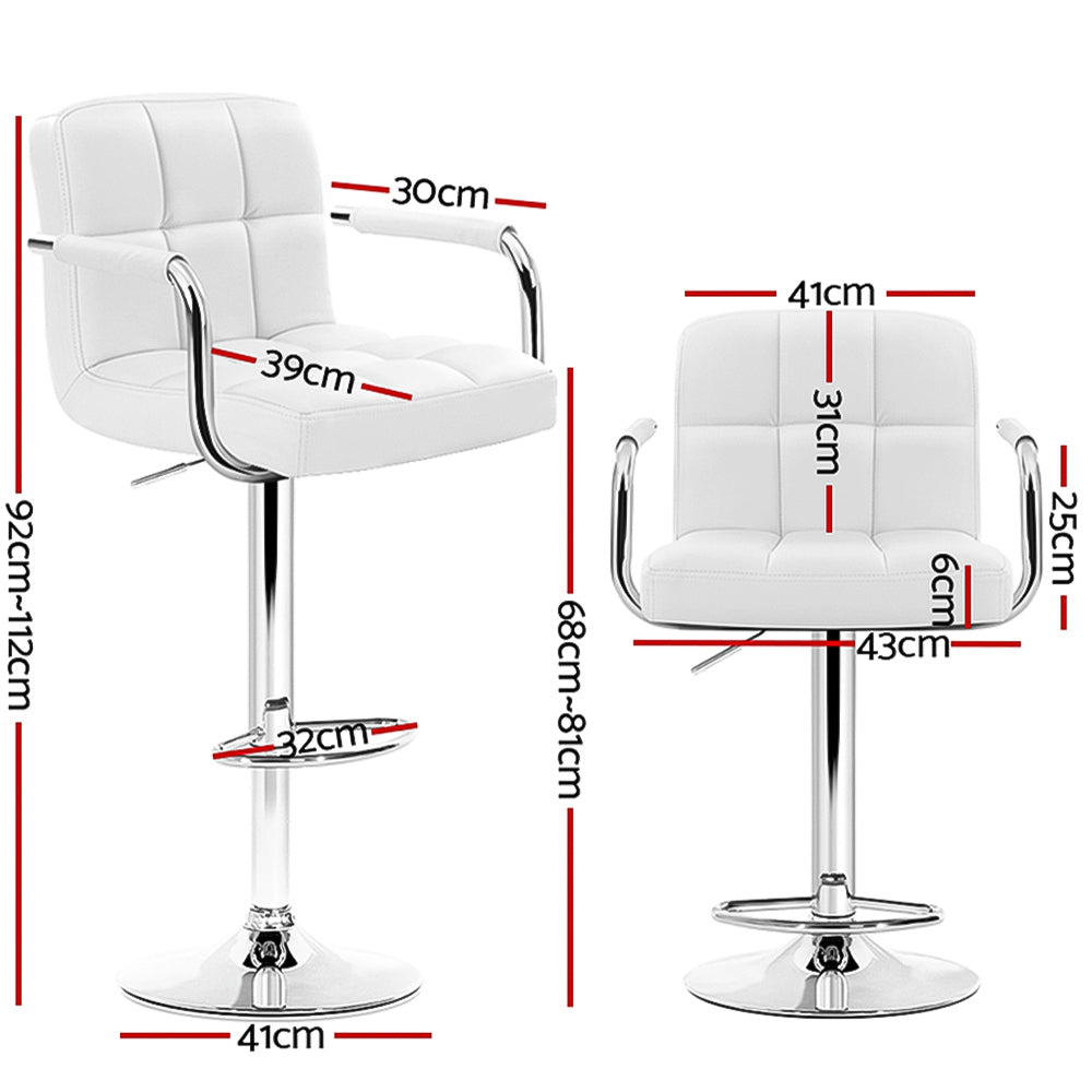 Artiss PU Leather Bar Stools Gas Lift with Armrests White