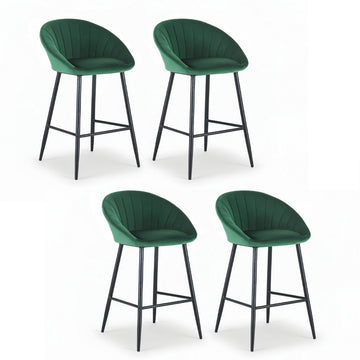 Artiss Velvet Tub Bar Stools Green Metal Frame Set of 4