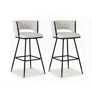 Artiss Velvet Bar Stools Woven Cushioned Backrest Ivory Set of 2