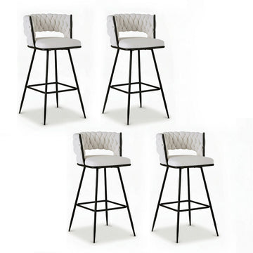 Artiss Velvet Bar Stools Woven Cushioned Backrest Ivory Set of 4